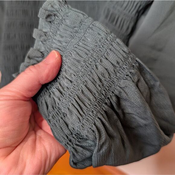 Madewell Green Smocked Square Neck Blouse Long Sleeve Women’s Large NWT - Picture 4 of 10